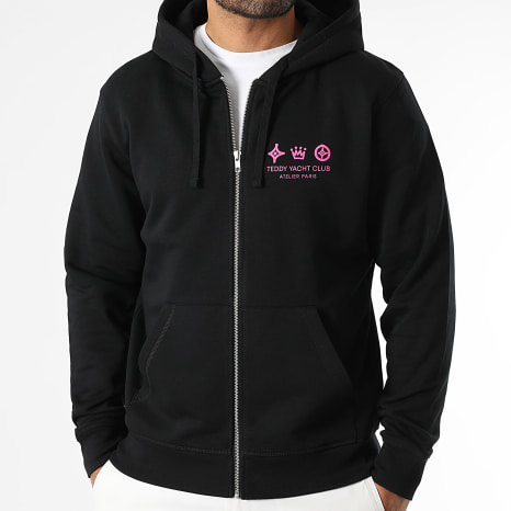 Teddy Yacht Club - Sweat Zippé Capuche Atelier Paris Noir Rose Fluo