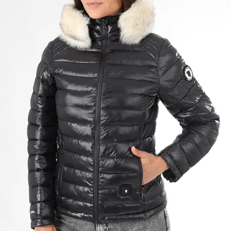 Comme Des Loups - Chaqueta de pluma cálida con capucha Victoria Women's Black White