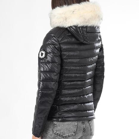 Comme Des Loups - Chaqueta de pluma cálida con capucha Victoria Women's Black White