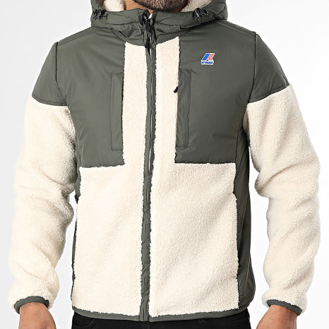 K-Way - Veste Polaire Capuche Zippée Samson 4.0 Orsetto Beige Clair Vert Kaki