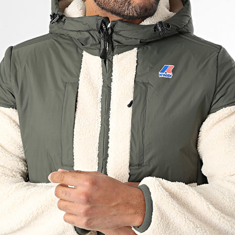 K-Way - Veste Polaire Capuche Zippée Samson 4.0 Orsetto Beige Clair Vert Kaki