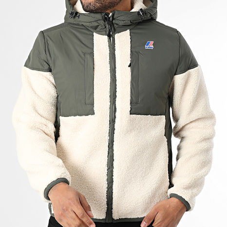 K-Way - Veste Polaire Capuche Zippée Samson 4.0 Orsetto Beige Clair Vert Kaki
