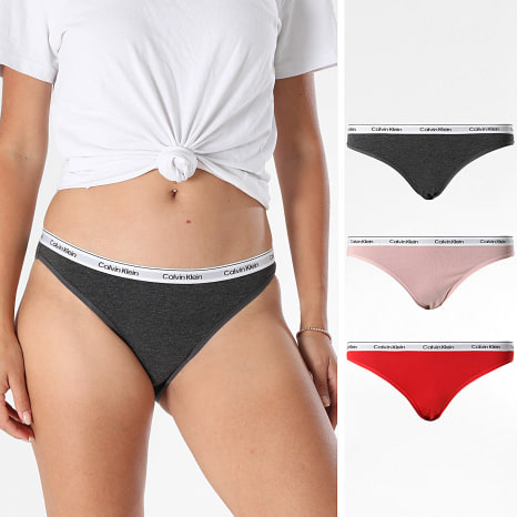 Calvin Klein - Set di 3 slip Icon con logo da donna QD5207E Rosa Rosso Grigio Antracite screziato