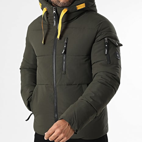 Kymaxx - Abrigo con capucha verde caqui oscuro