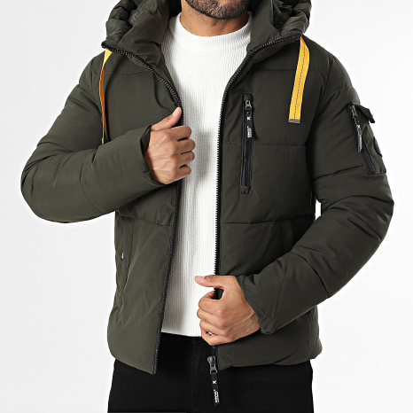 Kymaxx - Abrigo con capucha verde caqui oscuro