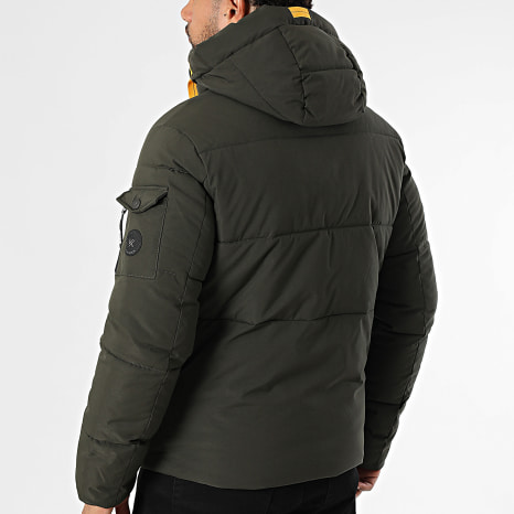 Kymaxx - Abrigo con capucha verde caqui oscuro