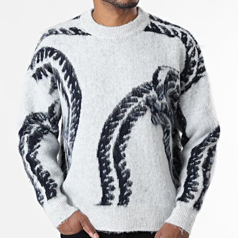Classic Series - Sweater 244 Light Grey Melange Navy Blue