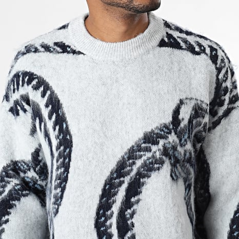 Classic Series - Sweater 244 Light Grey Melange Navy Blue