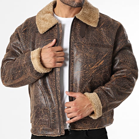 Uniplay - Chaqueta Simili Cuero Zippée Cuello Piel 517 Marrón
