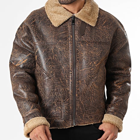 Uniplay - Chaqueta Simili Cuero Zippée Cuello Piel 517 Marrón