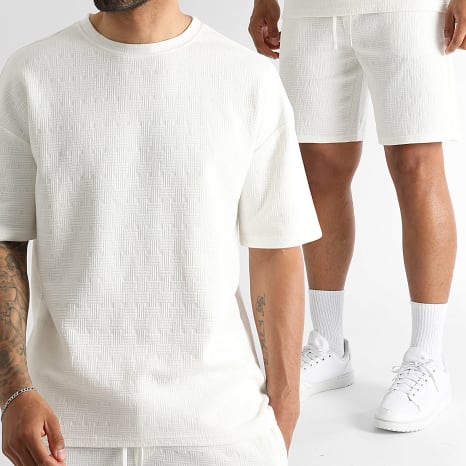 LBO - Ensemble Tee Shirt Et Short Texturé 0729 Ecru