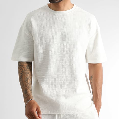 LBO - Ensemble Tee Shirt Et Short Texturé 0729 Ecru