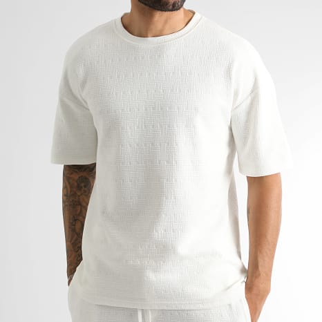 LBO - Ensemble Tee Shirt Et Short Texturé 0729 Ecru