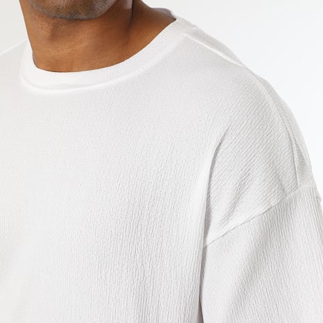 LBO - Ensemble Tee Shirt Et Short Texturé Crêpe 0734 Blanc