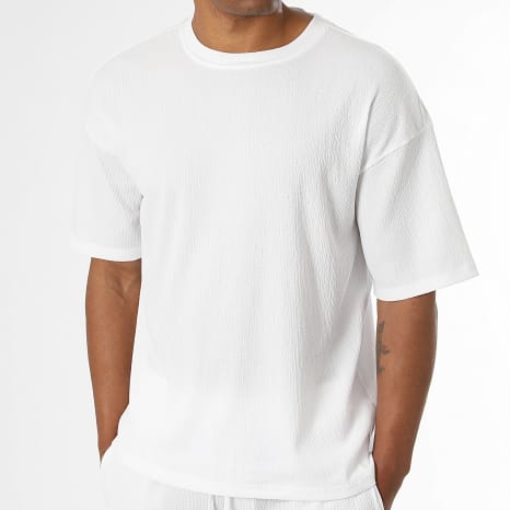 LBO - Ensemble Tee Shirt Et Short Texturé Crêpe 0734 Blanc