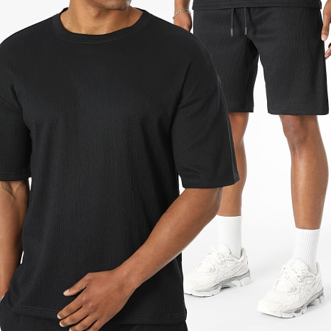 LBO - Ensemble Tee Shirt Et Short Texturé Crêpe 0736 Noir