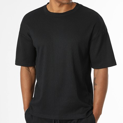 LBO - Ensemble Tee Shirt Et Short Texturé Crêpe 0736 Noir