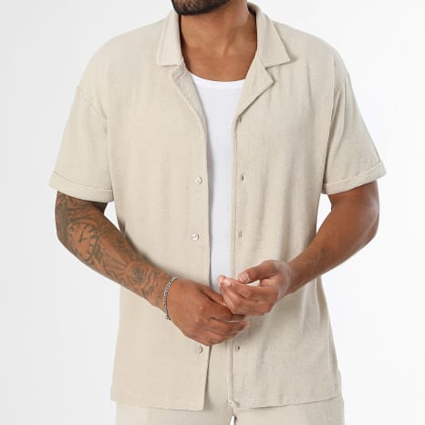 LBO - Ensemble Chemise Manches Courtes Et Short Texturé Eponge 0737 Beige
