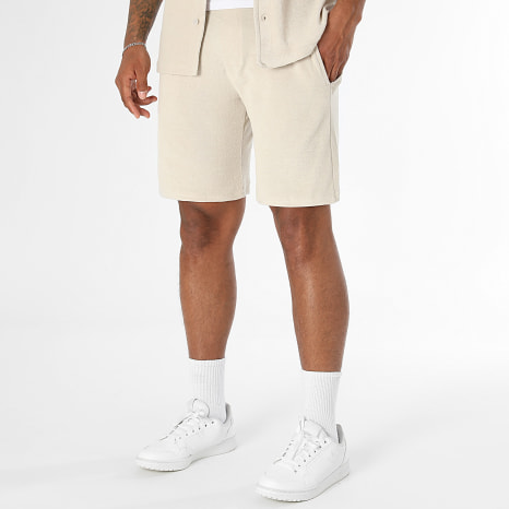 LBO - Ensemble Chemise Manches Courtes Et Short Texturé Eponge 0737 Beige