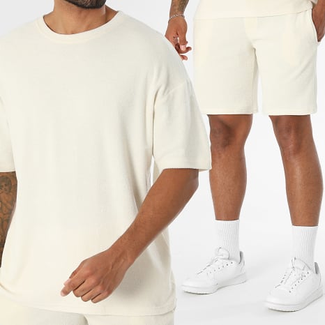 LBO - Ensemble Tee Shirt Et Short Texturé Eponge 0746 Ecru