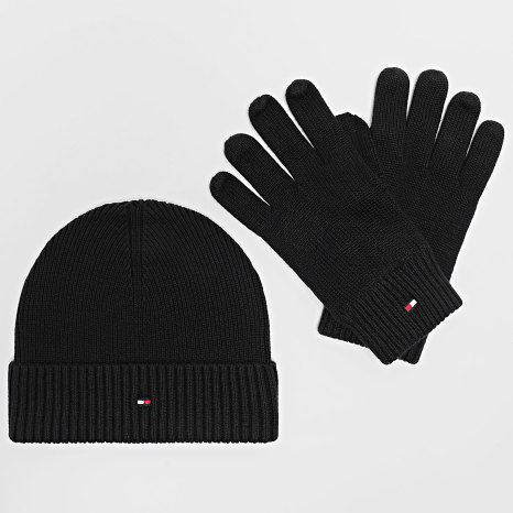 Tommy Hilfiger - Pack Gorro Y Guantes Flag 3806 Negro