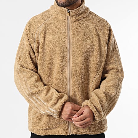 Adidas Sportswear - Zippered Sherpa Jacket With Stripes Borg