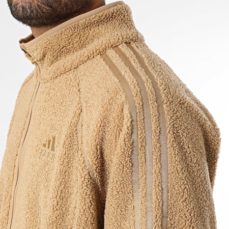 Adidas Sportswear - Zippered Sherpa Jacket With Stripes Borg