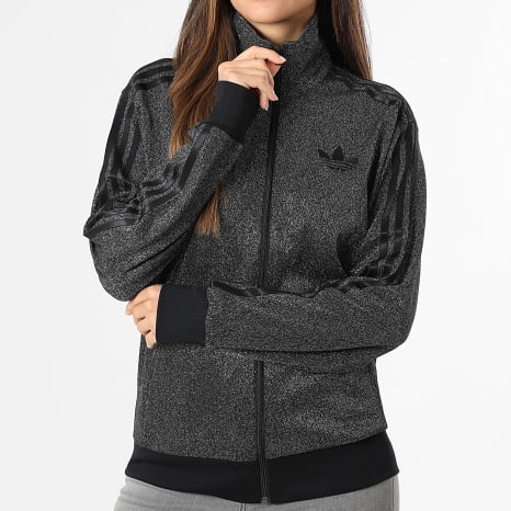 Adidas Originals - Chaqueta Zippée A Bandas Mujer Lurex KS7789 Negro Plateado