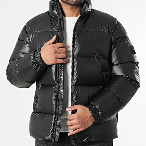 tommy hilfiger puffer black shiny puffer coat with hood