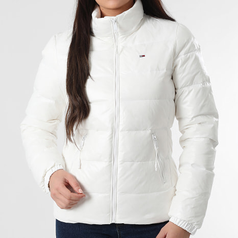Tommy Jeans - Plumífero Mujer Slim Zip Print Down 1618 Blanco