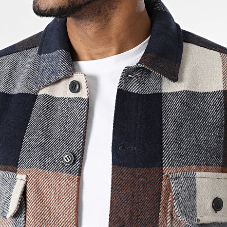 Jack And Jones - Sobrehúmeda a Cuadros Bradley Beige Camel Azul Marino