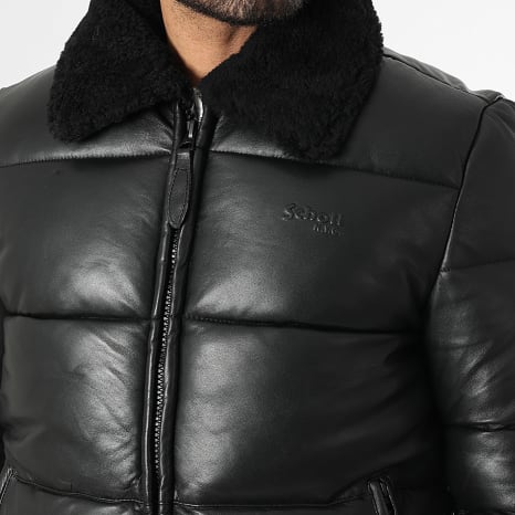 Schott NYC - Plumífero Cuero Cuello Moutón Oklahoma Negro