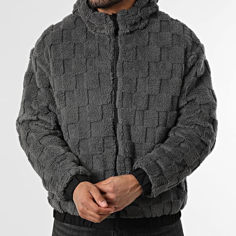Fusional - Chaqueta con Capucha de Piel Reversible 03 Gris Antracita Negro
