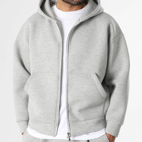LBO - Sudadera con Capucha y Cremallera Efecto Neopreno 2376 Gris Jaspeado