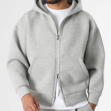 LBO - Sudadera con Capucha y Cremallera Efecto Neopreno 2376 Gris Jaspeado