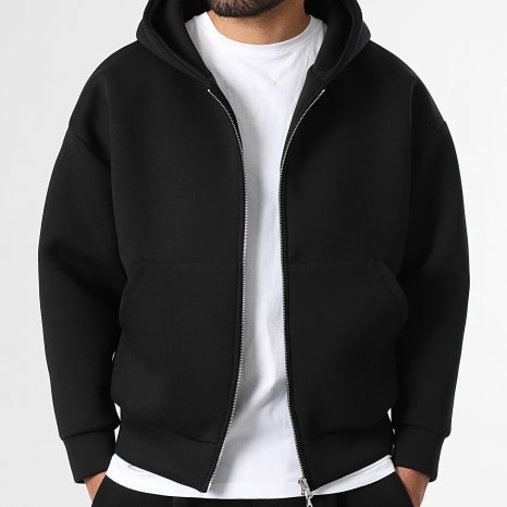 LBO - Sudadera con capucha y cremallera efecto neopreno 2377 Negro