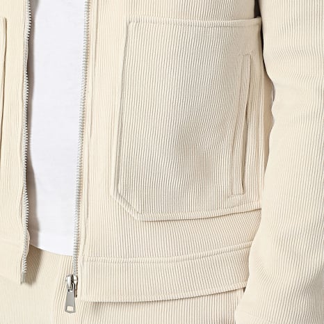 Frilivin - Conjunto Chaqueta con Cremallera y Pantalón Cotelé K58 Beige