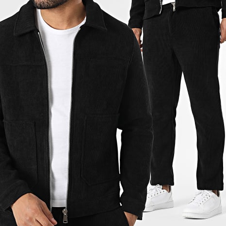 Frilivin - Conjunto Chaqueta con cremallera y Pantalón de Pana K58 Negra