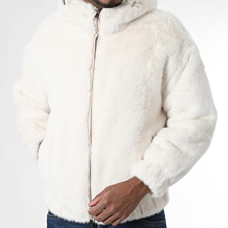 Uniplay - Chaqueta de Piel con Capucha Zippée 011 Blanco