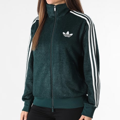 Adidas Originals - Chaqueta con Cremallera a Rayas Mujer Mohair KS7777 Verde Oscuro