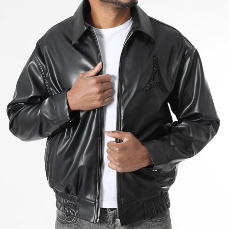 Ikao - Chaqueta con cremallera efecto cuero 723 Negra