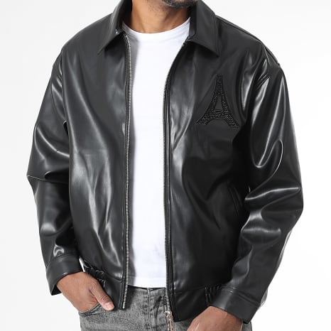 Ikao - Chaqueta con cremallera efecto cuero 723 Negra