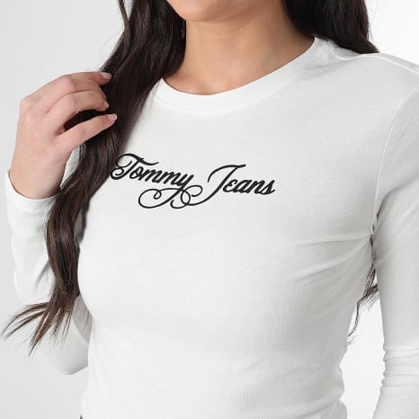 Tommy Jeans - Tee Shirt Manches Longues Femme Essential Logo 1844 Blanc