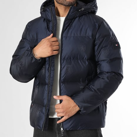 Tommy Hilfiger - Doudoune Capuche AOP Crest Down 2872 Bleu Marine
