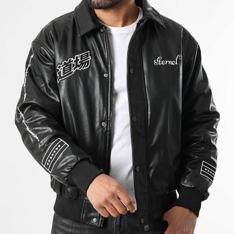 Ikao - Chaqueta con cremallera efecto piel SLI Negra