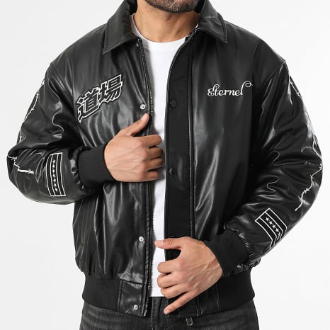 Ikao - Chaqueta con cremallera efecto piel SLI Negra