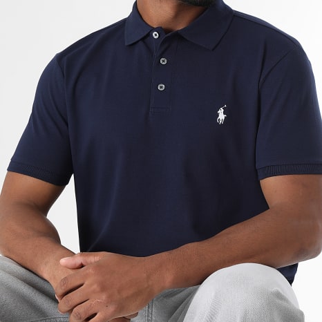 Polo Ralph Lauren - Polo Manches Courtes Custom Slim Fit Original Player Bleu Marine Blanc