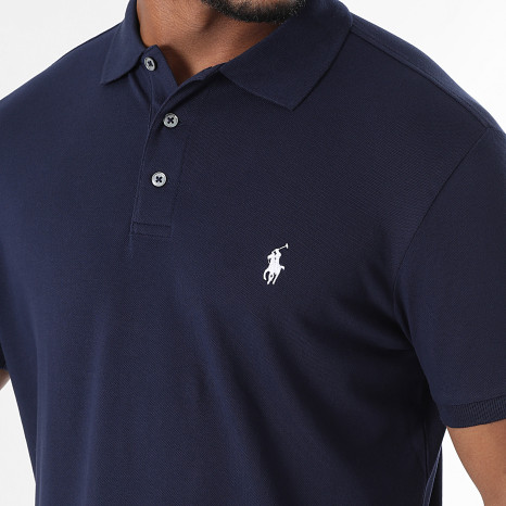 Polo Ralph Lauren - Polo Manches Courtes Custom Slim Fit Original Player Bleu Marine Blanc