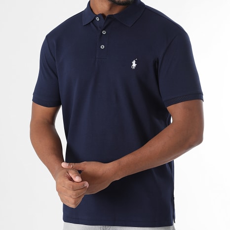 Polo Ralph Lauren - Polo Manches Courtes Custom Slim Fit Original Player Bleu Marine Blanc