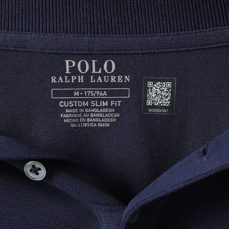 Polo Ralph Lauren - Polo Manches Courtes Custom Slim Fit Original Player Bleu Marine Blanc